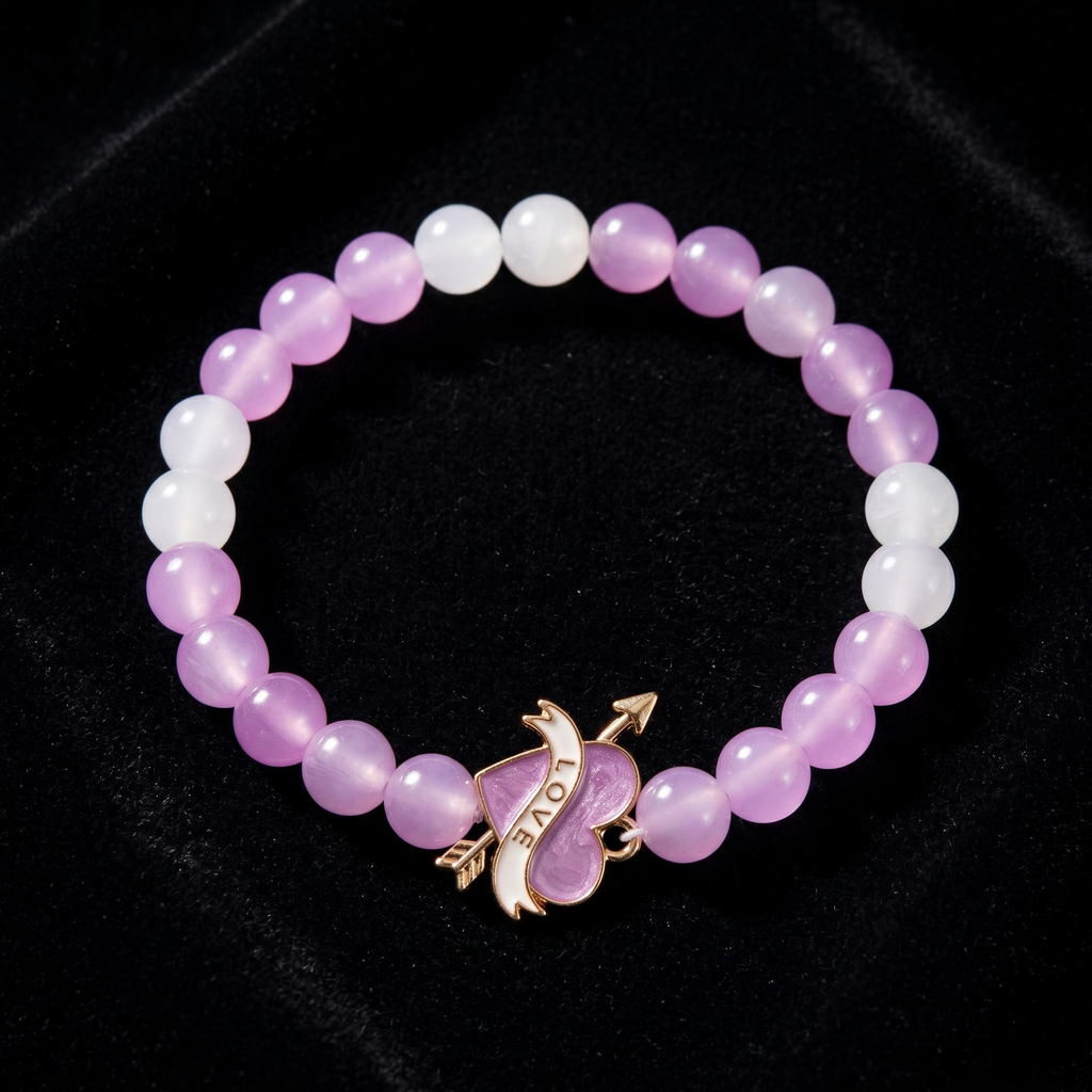 Pink Crystal Bead Bracelet with Butterfly Charm | Handmade Romantic Jewellery Gift for Her