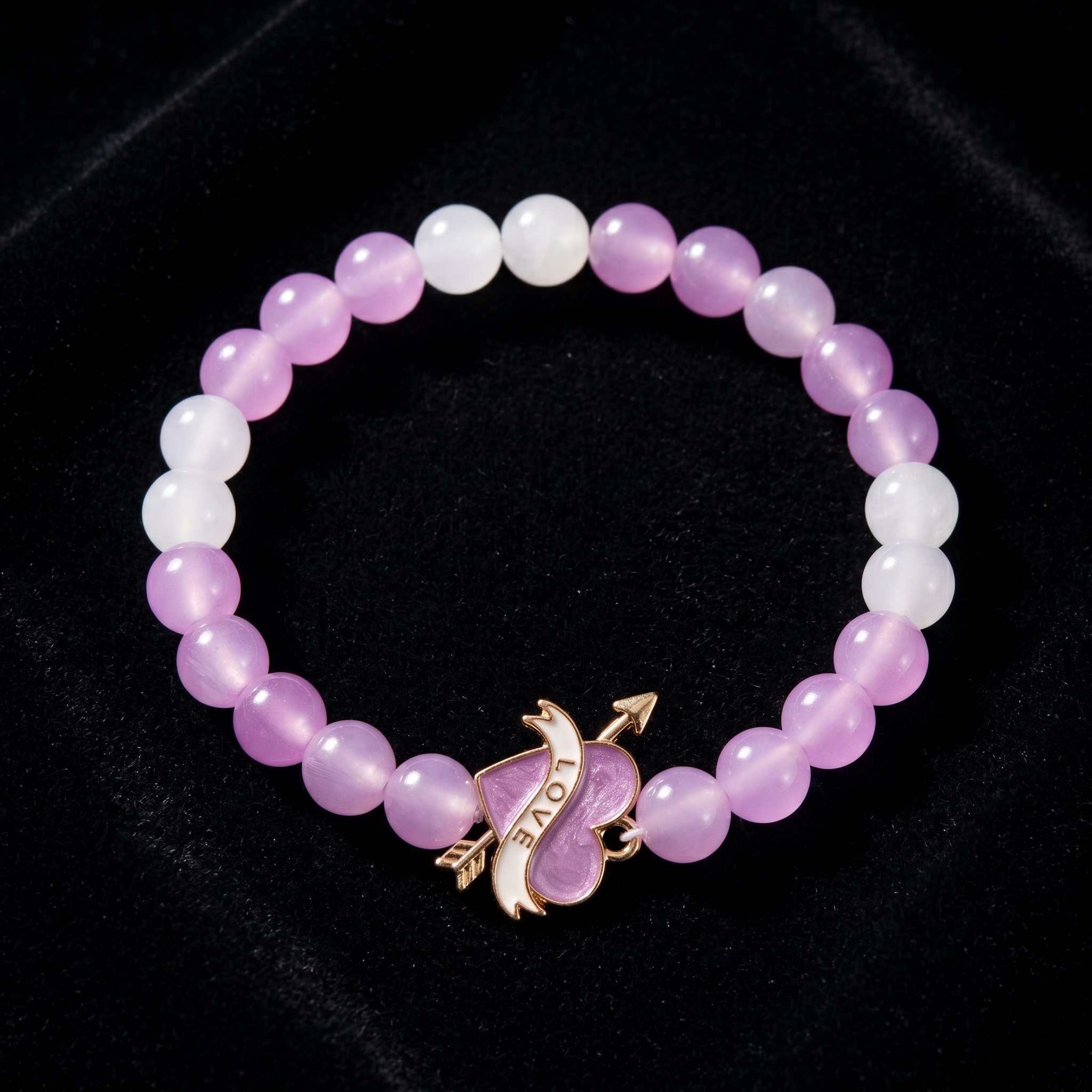 Pink Crystal Bead Bracelet with Butterfly Charm | Handmade Romantic Jewellery Gift for Her