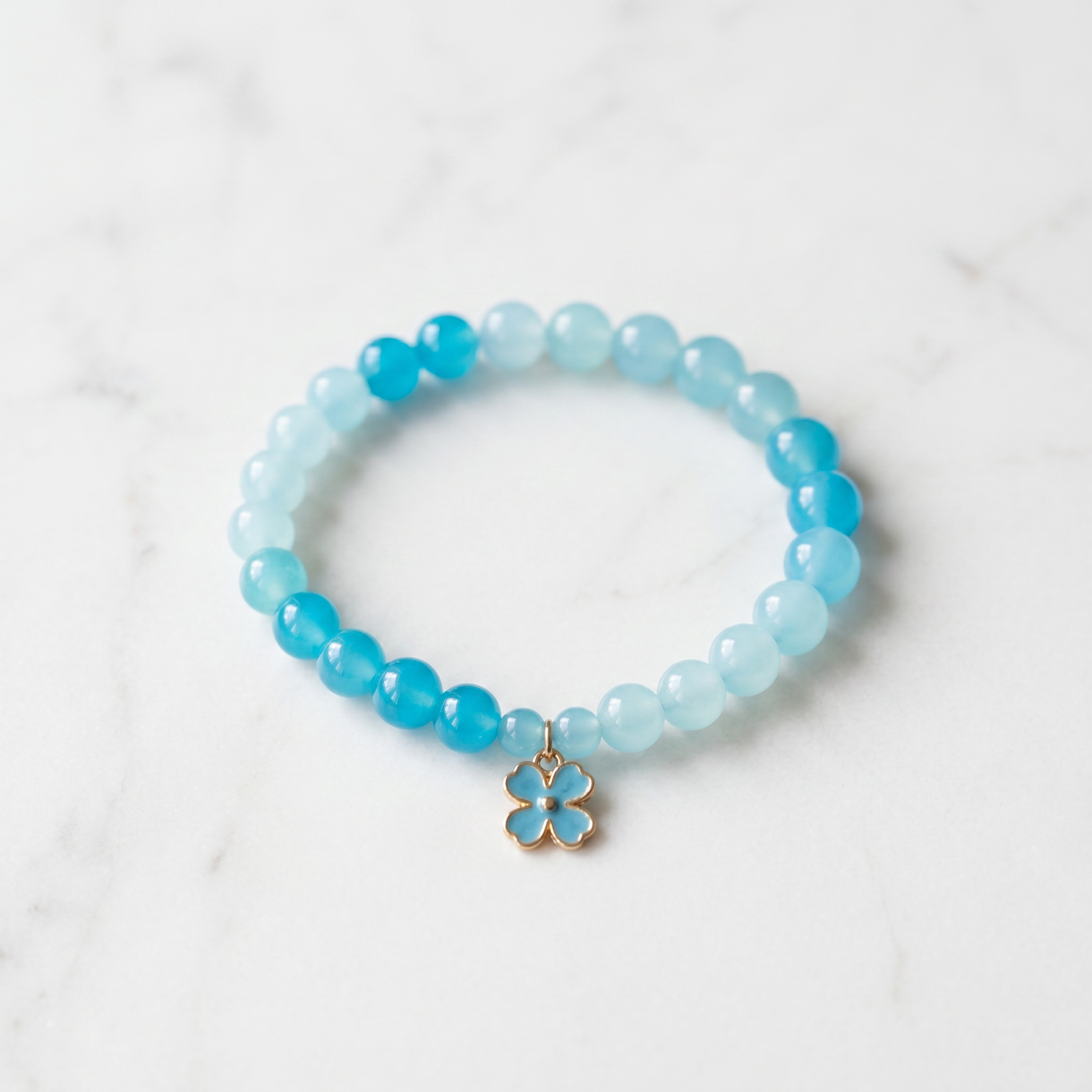 Blue Teal Crystal Bead Bracelet | Handmade Flower Charm Jewelry