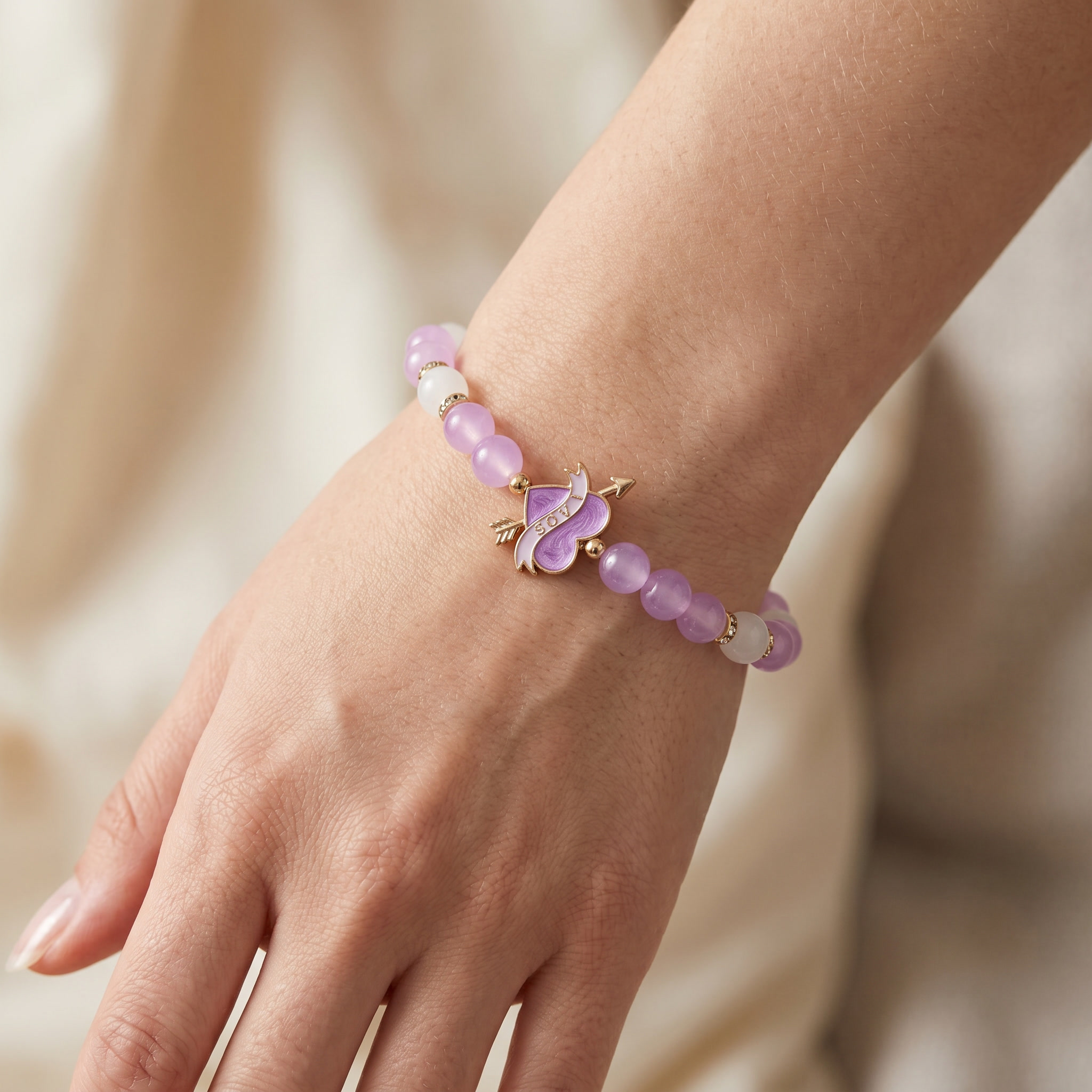 Pink Crystal Bead Bracelet with Butterfly Charm | Handmade Romantic Jewellery Gift for Her