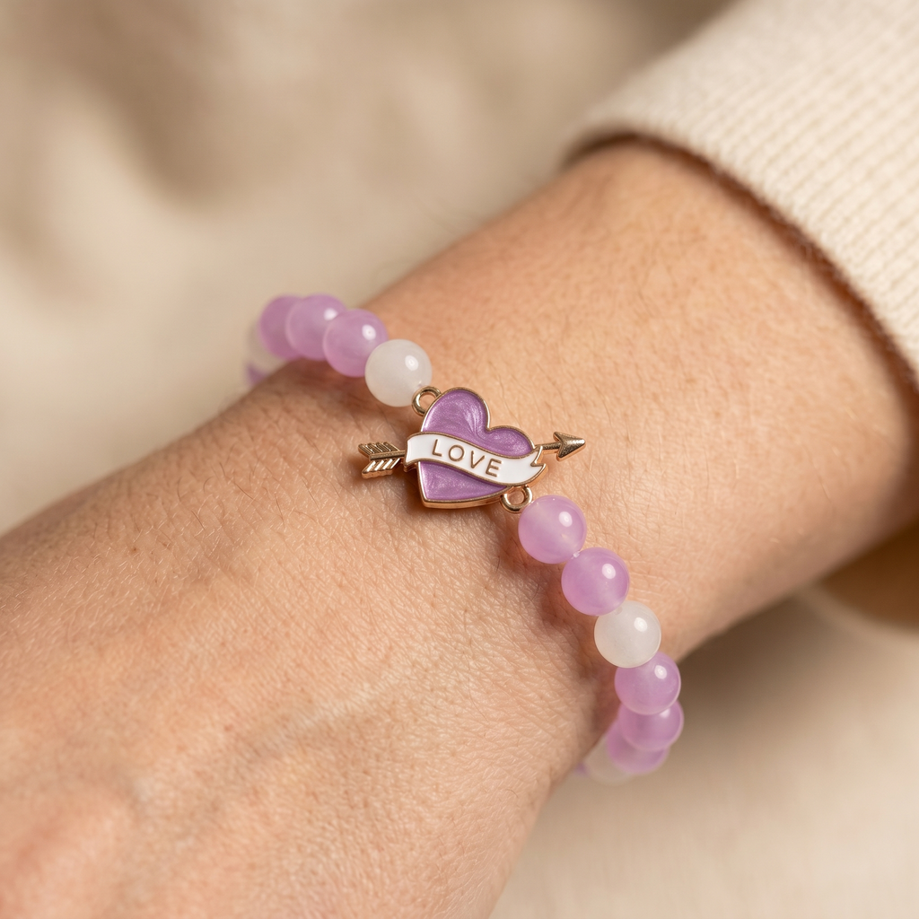 Pink Crystal Bead Bracelet with Butterfly Charm | Handmade Romantic Jewellery Gift for Her