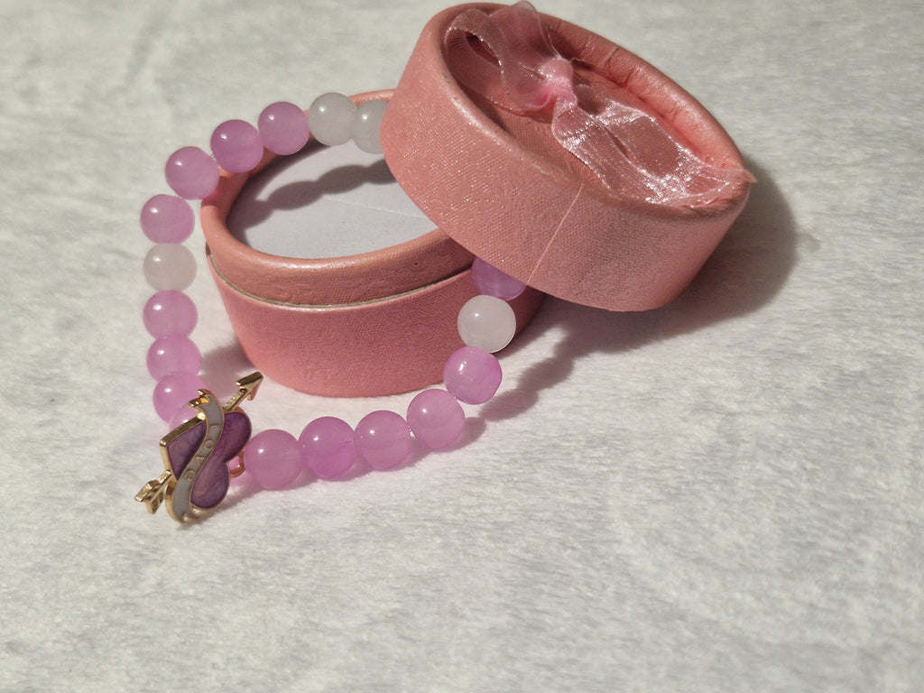 Pink Crystal Bead Bracelet with Butterfly Charm | Handmade Romantic Jewellery Gift for Her