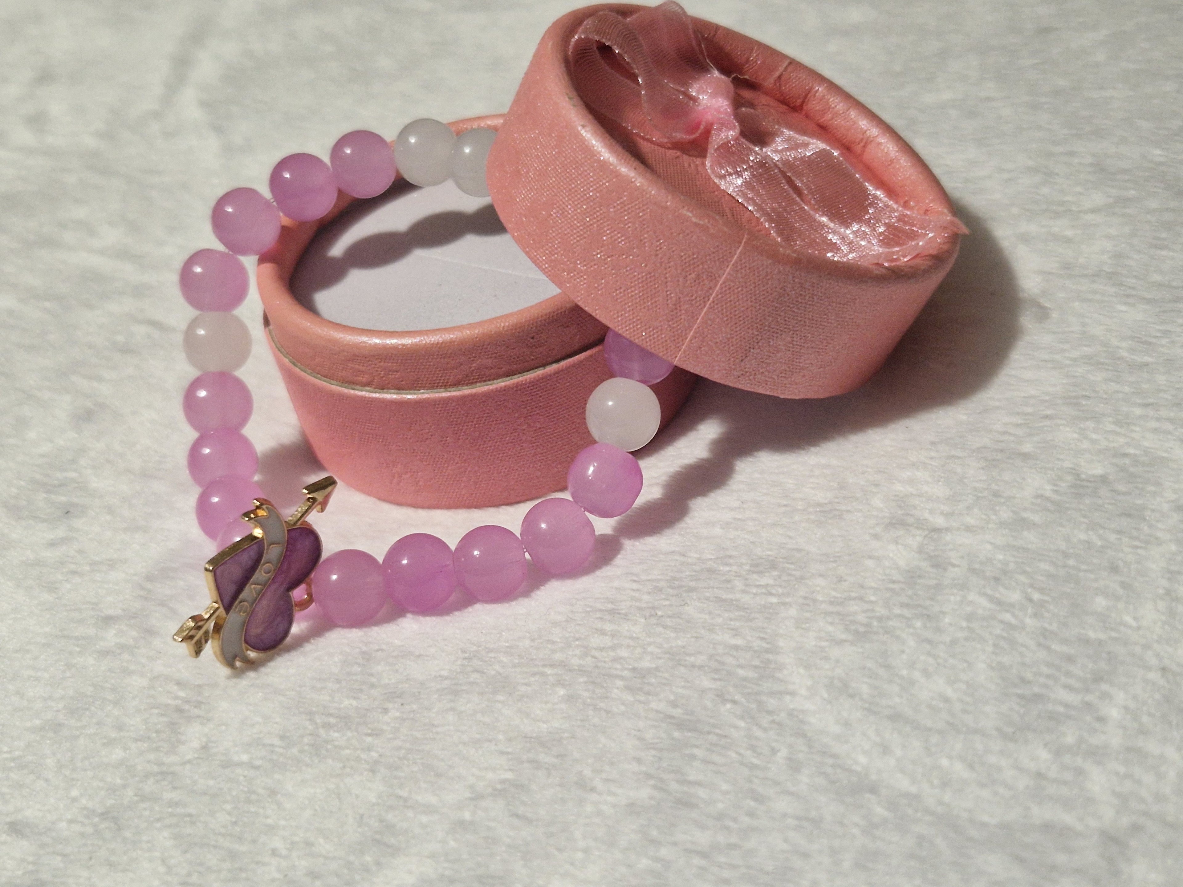 Pink Crystal Bead Bracelet with Butterfly Charm | Handmade Romantic Jewellery Gift for Her